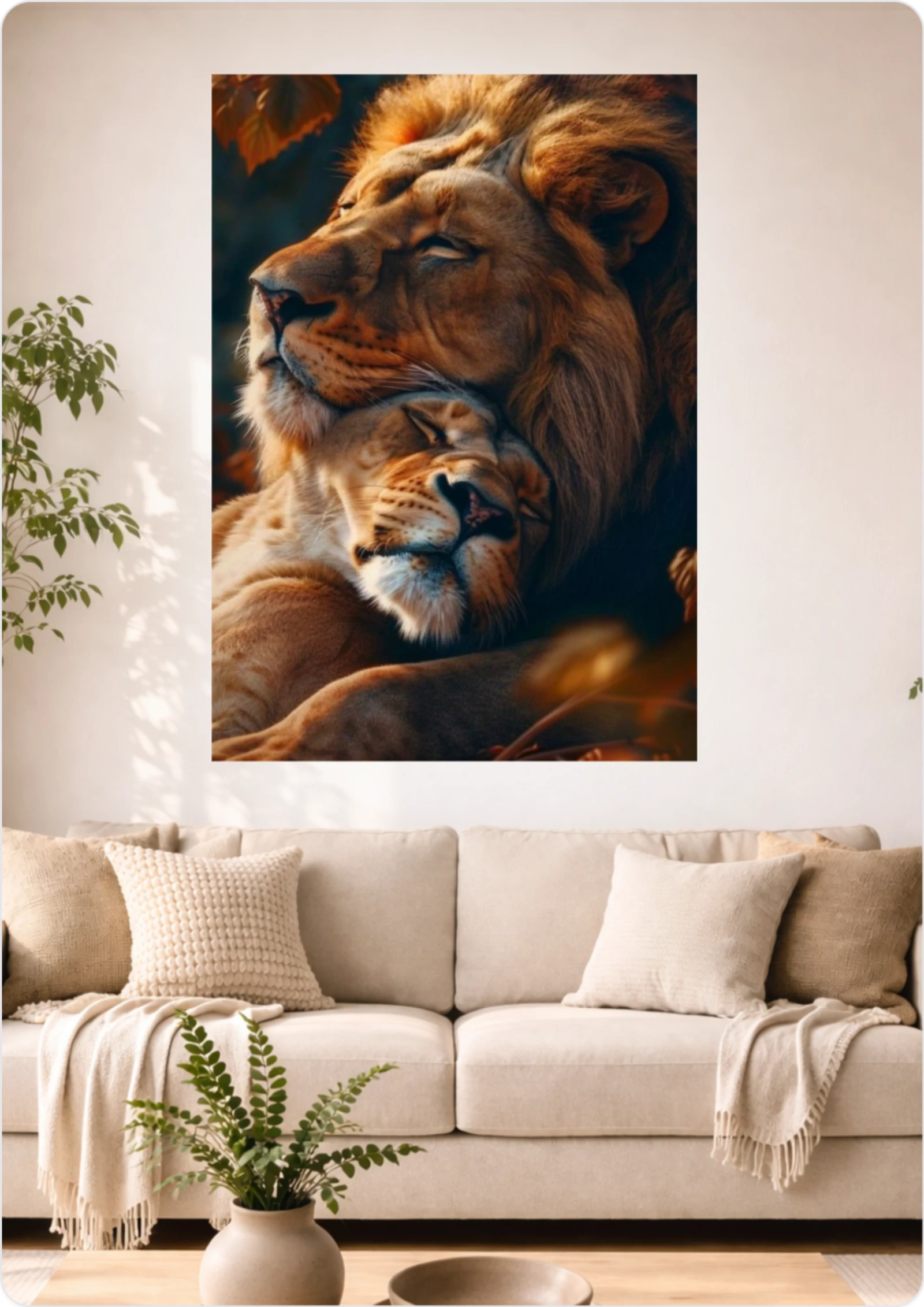 Affiche Lion et Lionne Tendresse Sauvage A3 Sans Cadre – Poster Couple de Lions Amour et Protection